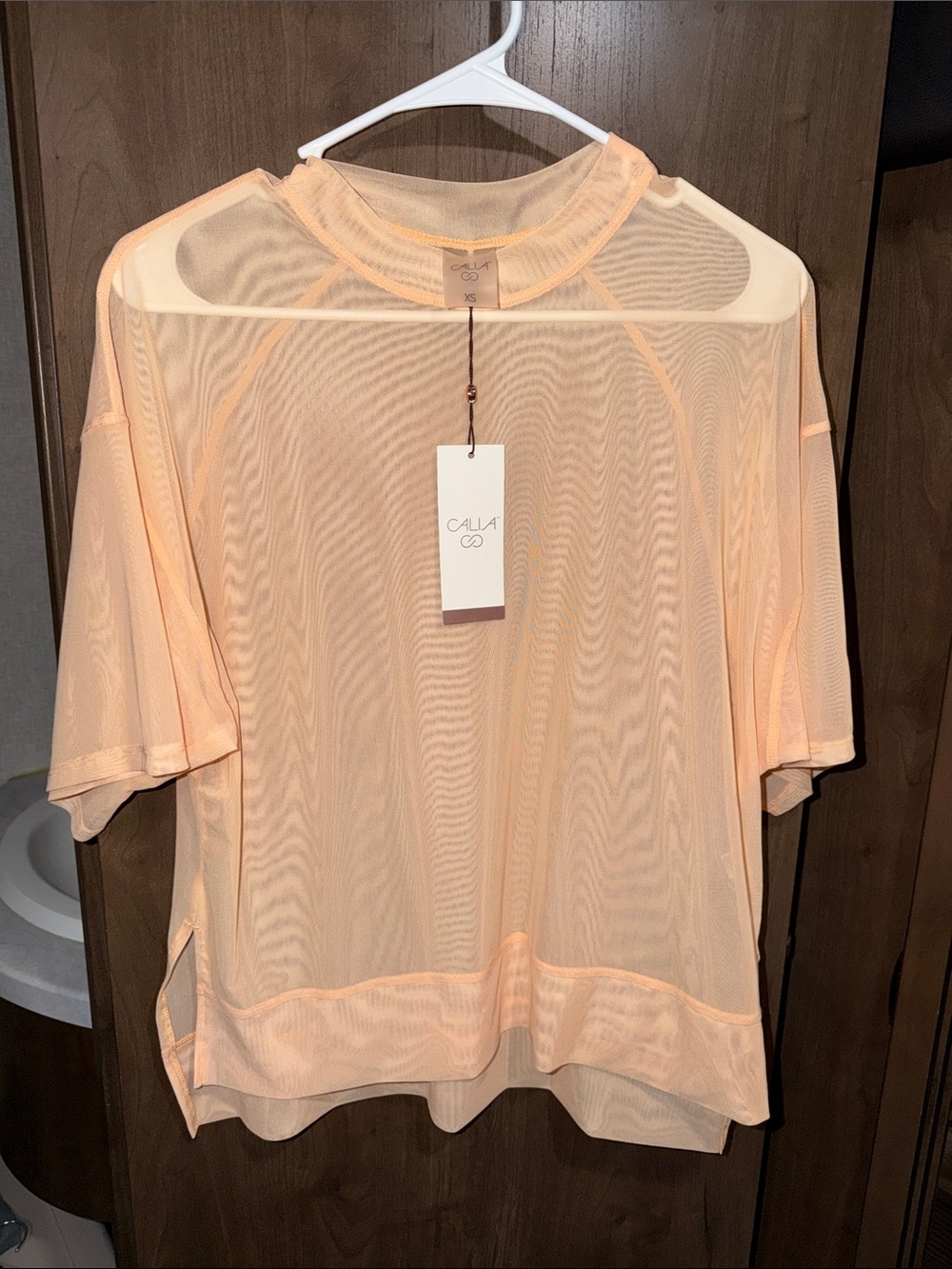 BNWT CALIA Sheer Short-Sleeve Mesh Tee in Peach